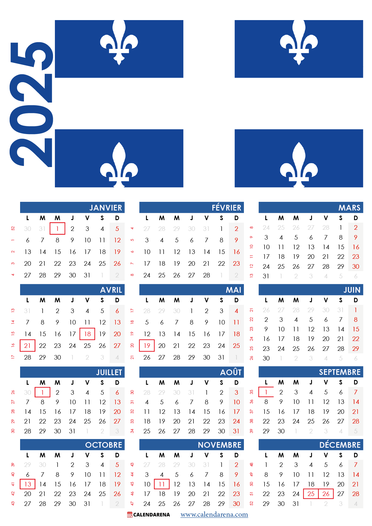 Calendrier 2025 Qu bec Imprimer Gratuitement