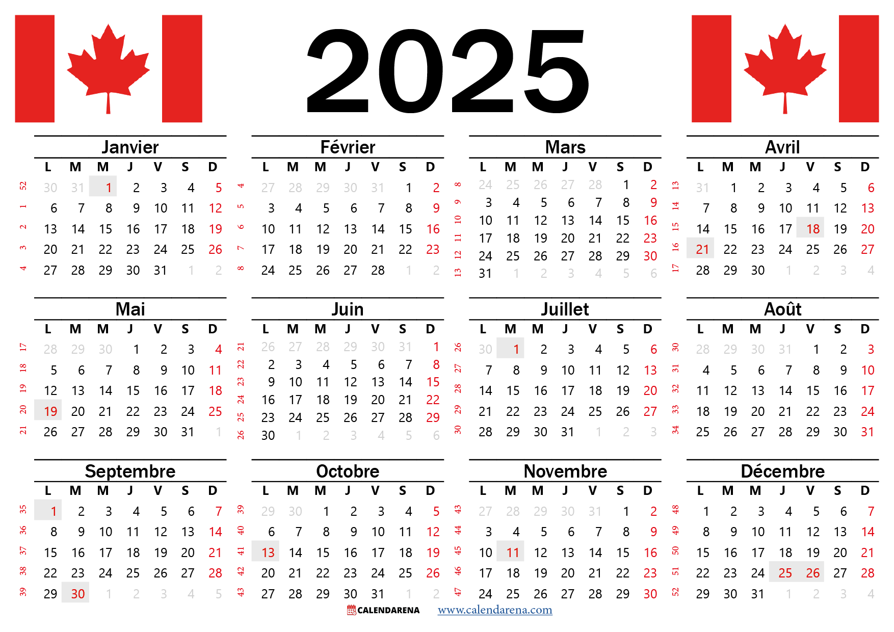 Calendrier 2025 Qu bec Imprimer Gratuitement