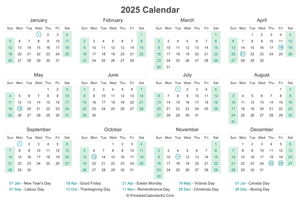 Canadian Holidays 2025 Calendar Ontario Excel Calendar 2025 Download
