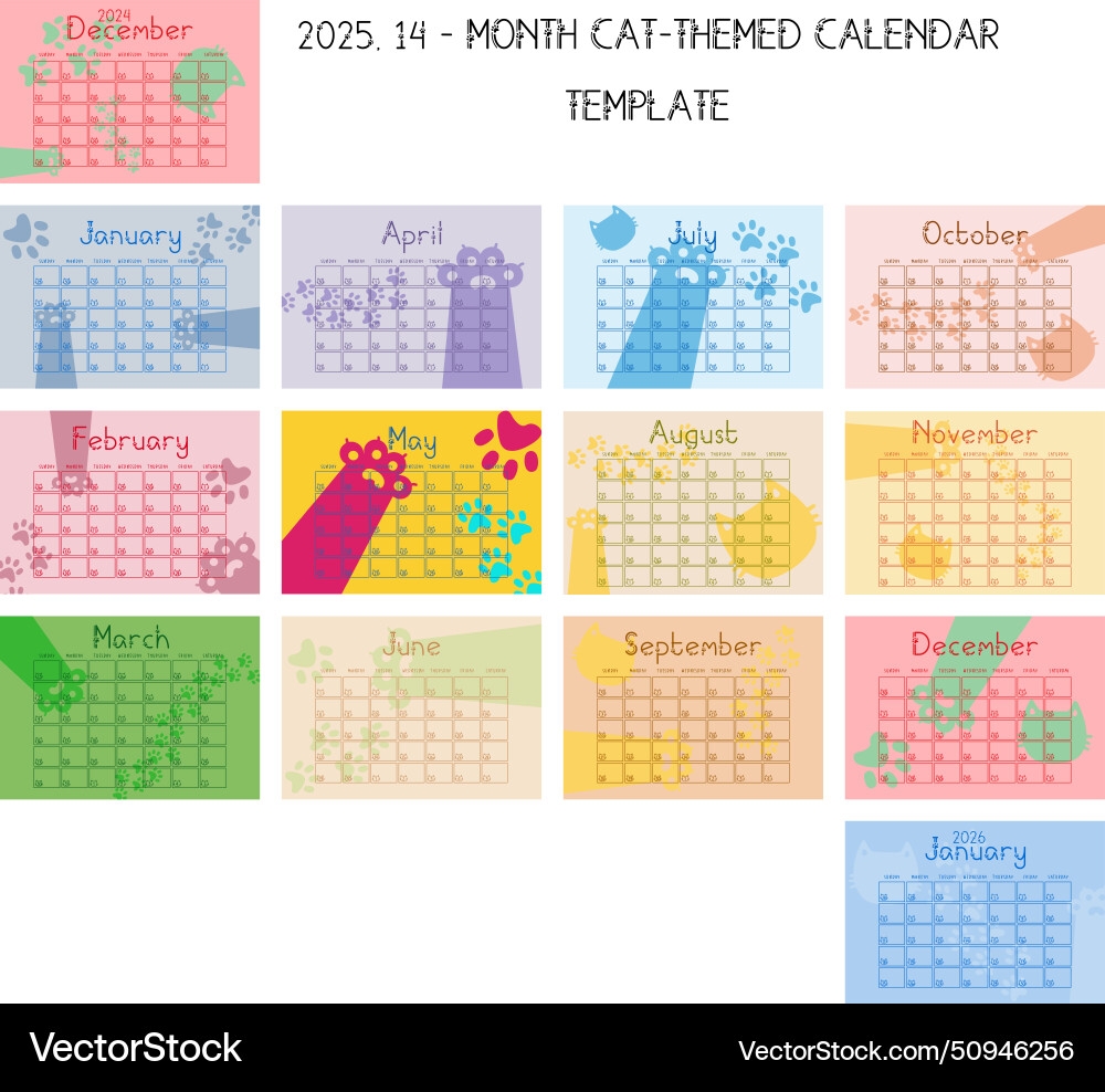 Cat Themed Calendar 2025 Royalty Free Vector Image