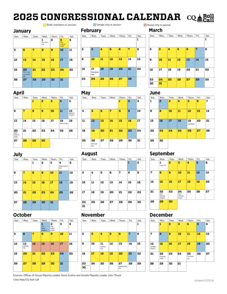 Congressional Schedule For 2025 Is Set With Senate Releasing Its