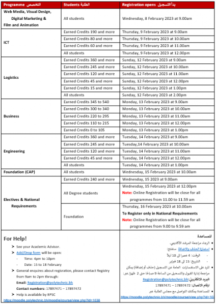 Course Registration For Semester 2 2022 23 Bahrain Polytechnic