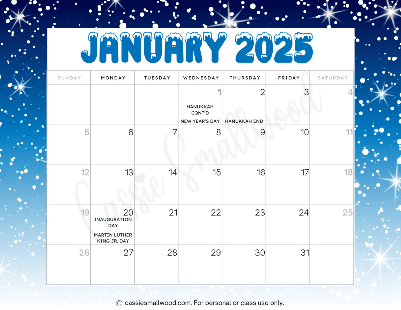 Cute 2025 Calendar With Holidays