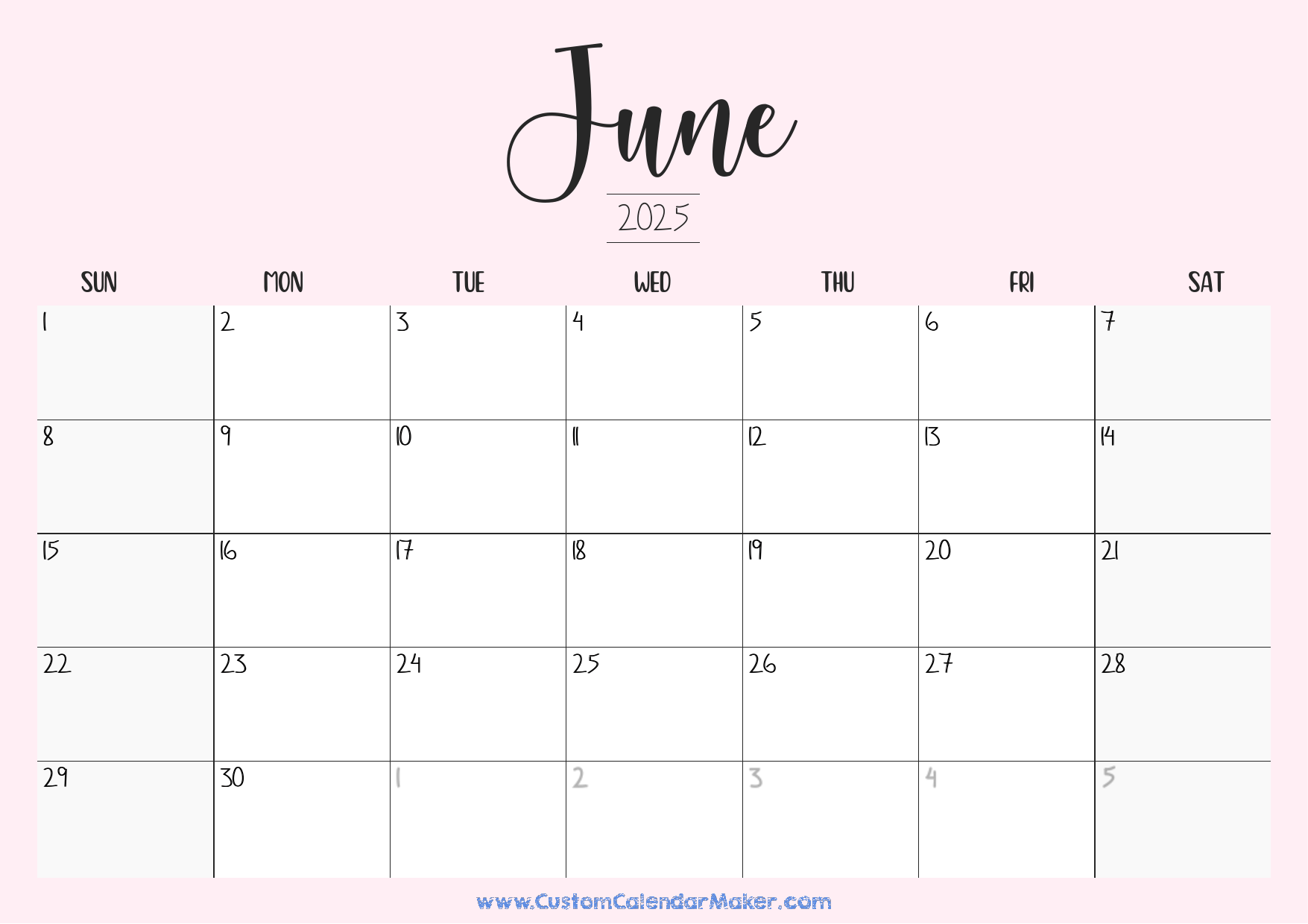 Cute 2025 June Calendar Noell Allianora