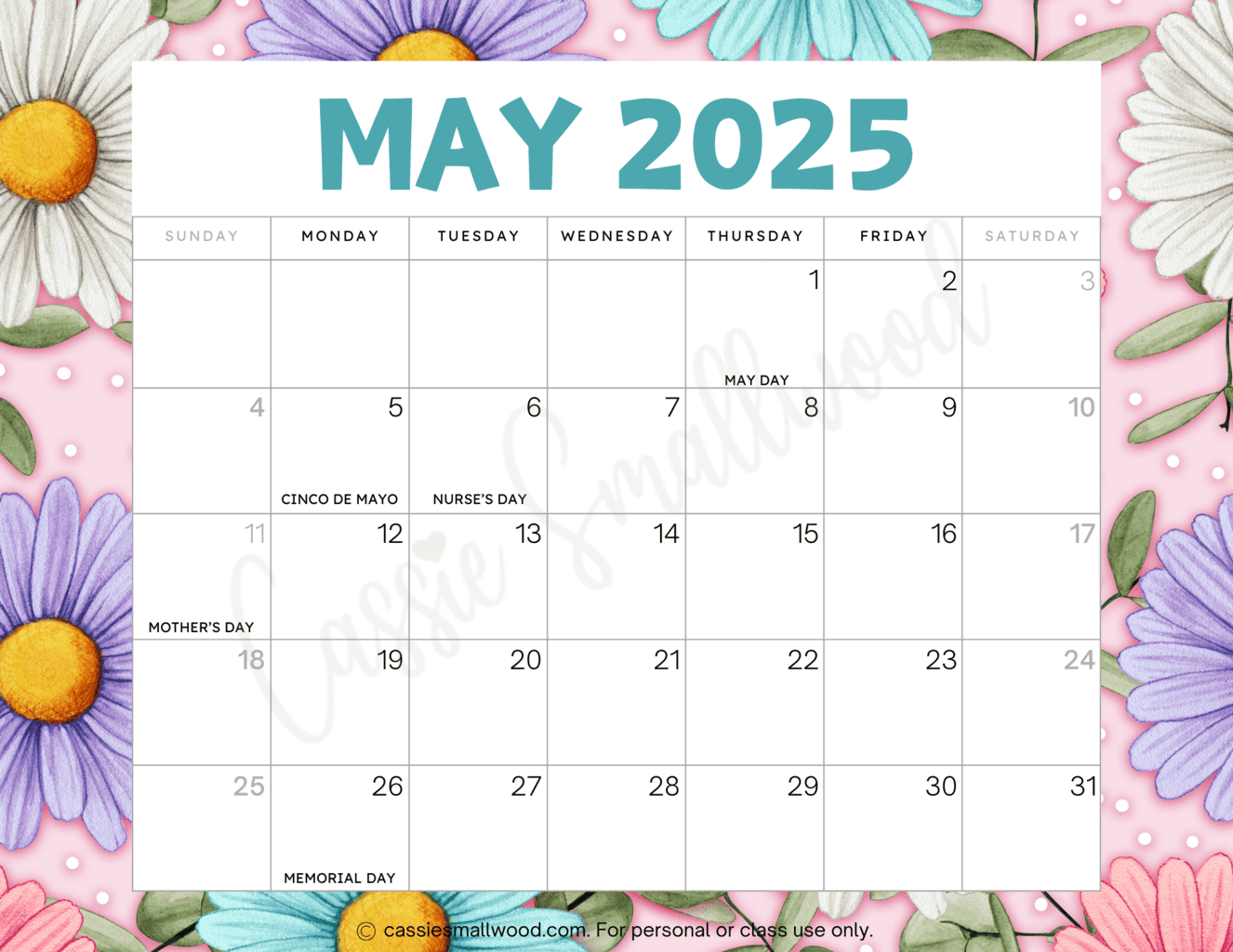 2025 Calendar Cute Printable