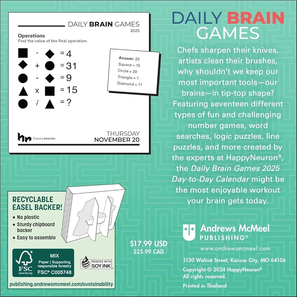 Daily Brain Games 2025 Day to Day Calendar Energize Your Mind One Puzzle At A Time HappyNeuron 9781524889340 Amazon Books