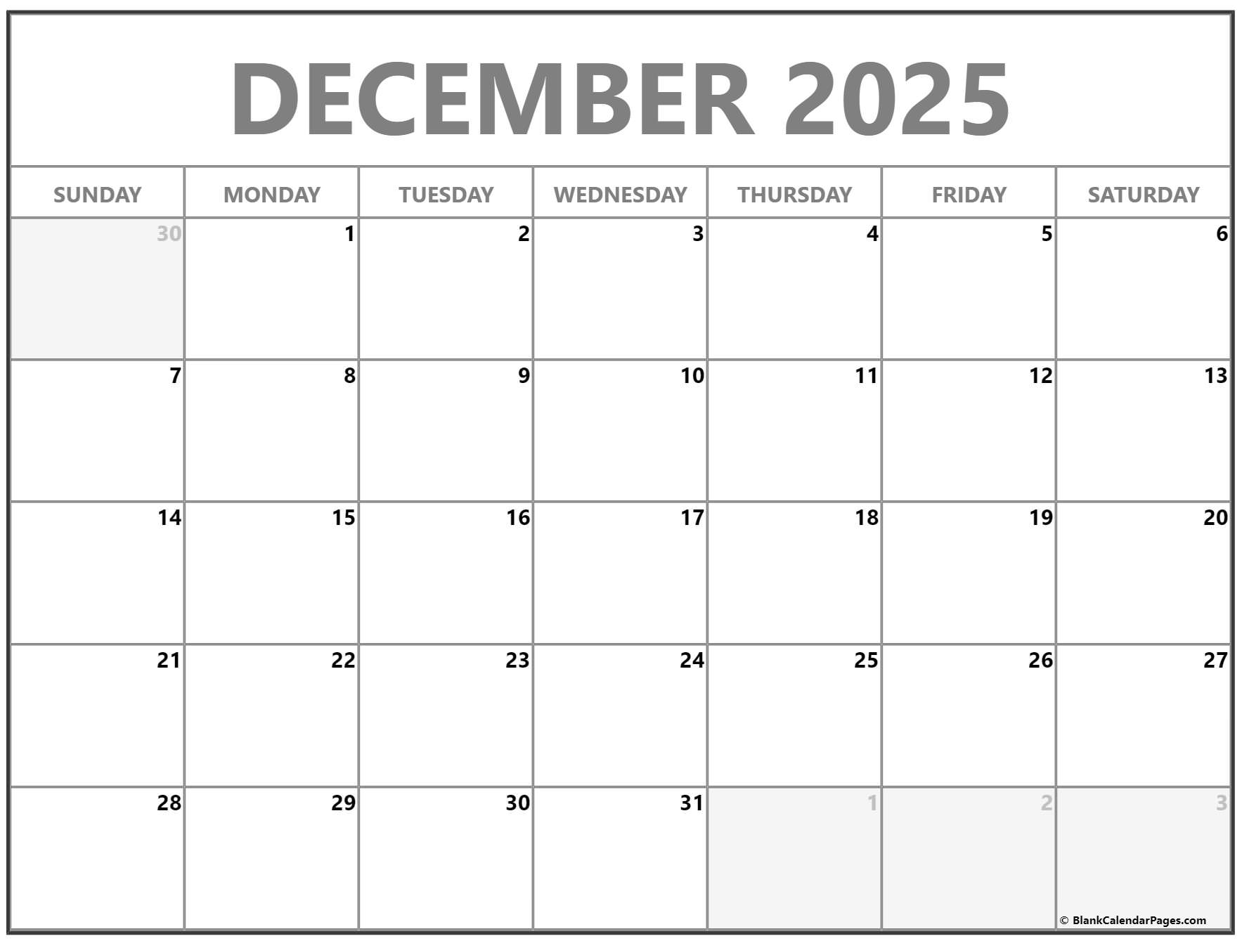 December 2025 Blank Calendar Printable Free Images References Jose
