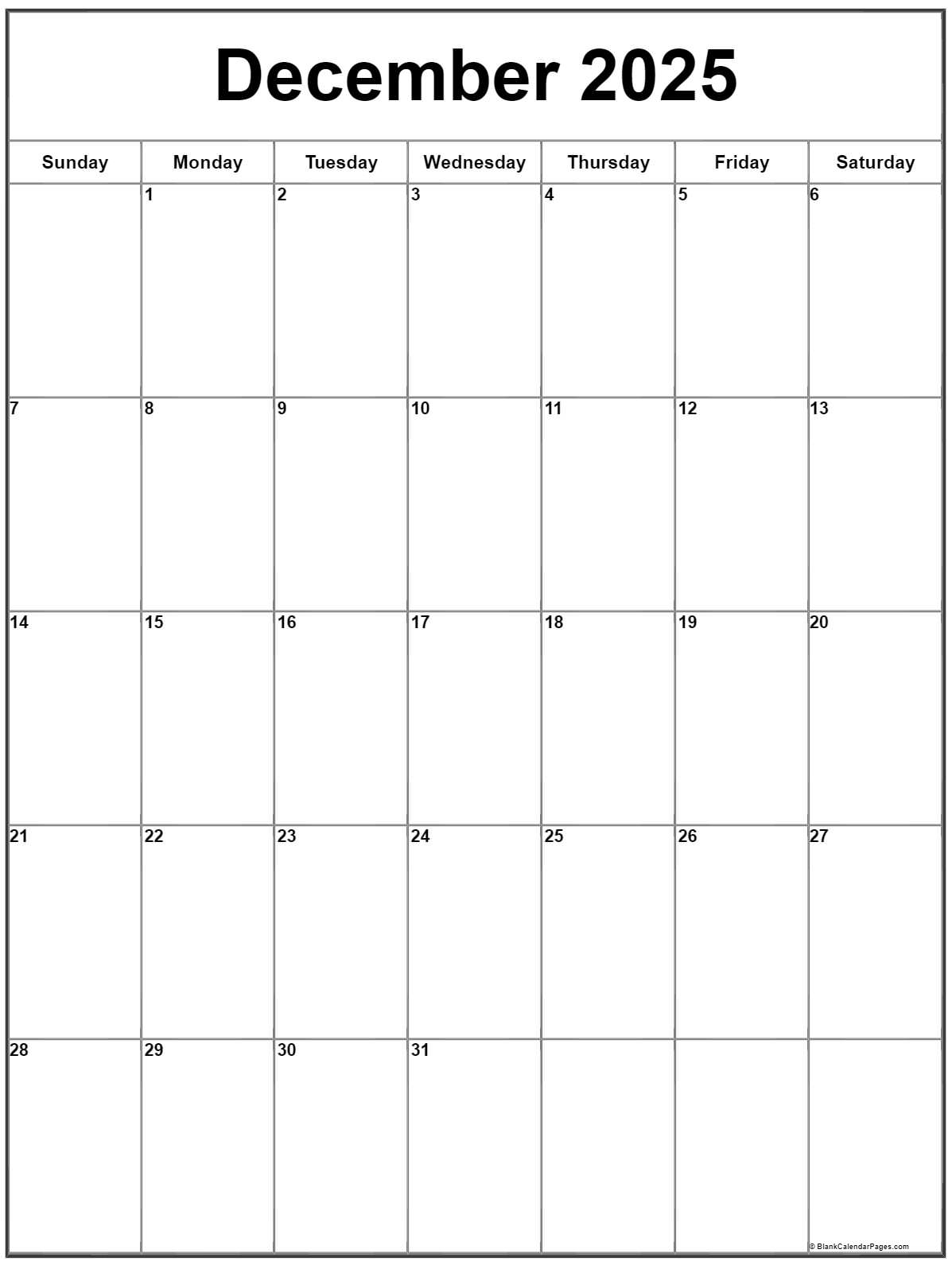 December 2025 Calendar Blank Calendar Pages 2025 Terri C Dixon