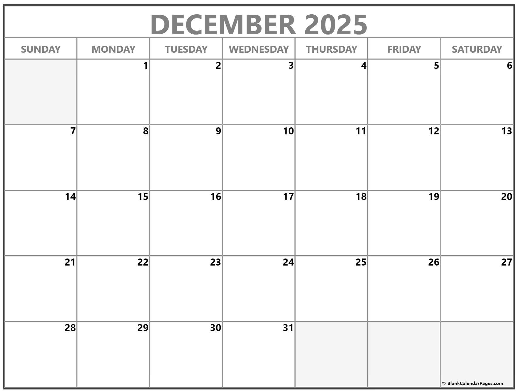 December 2025 Calendar Blank Calendar Pages 2025 Terri C Dixon