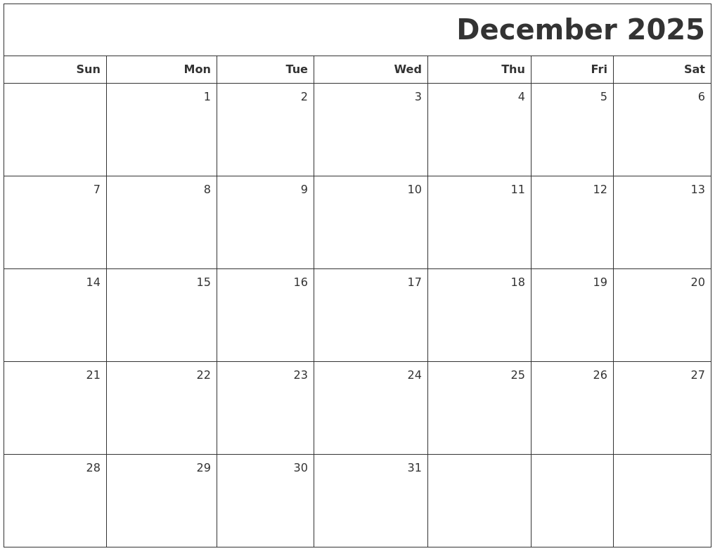 December 2025 Calendar Blank