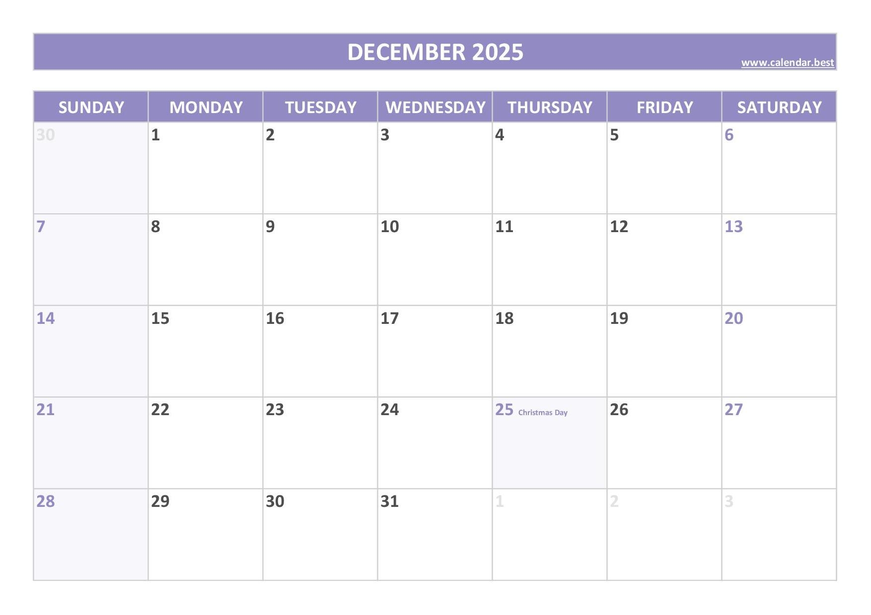 December 2025 Calendar Calendar best