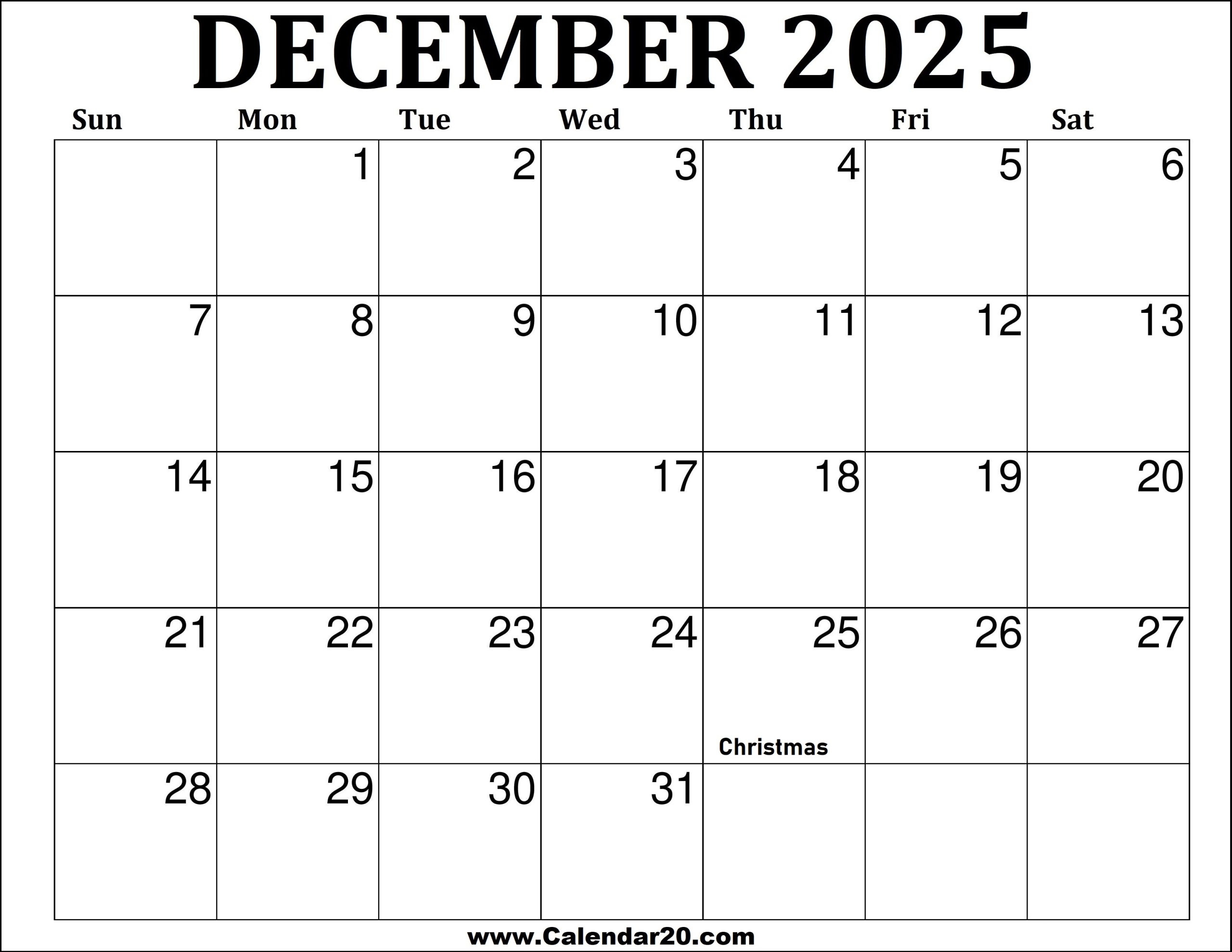 December 2025 Calendar Printable Calendar20
