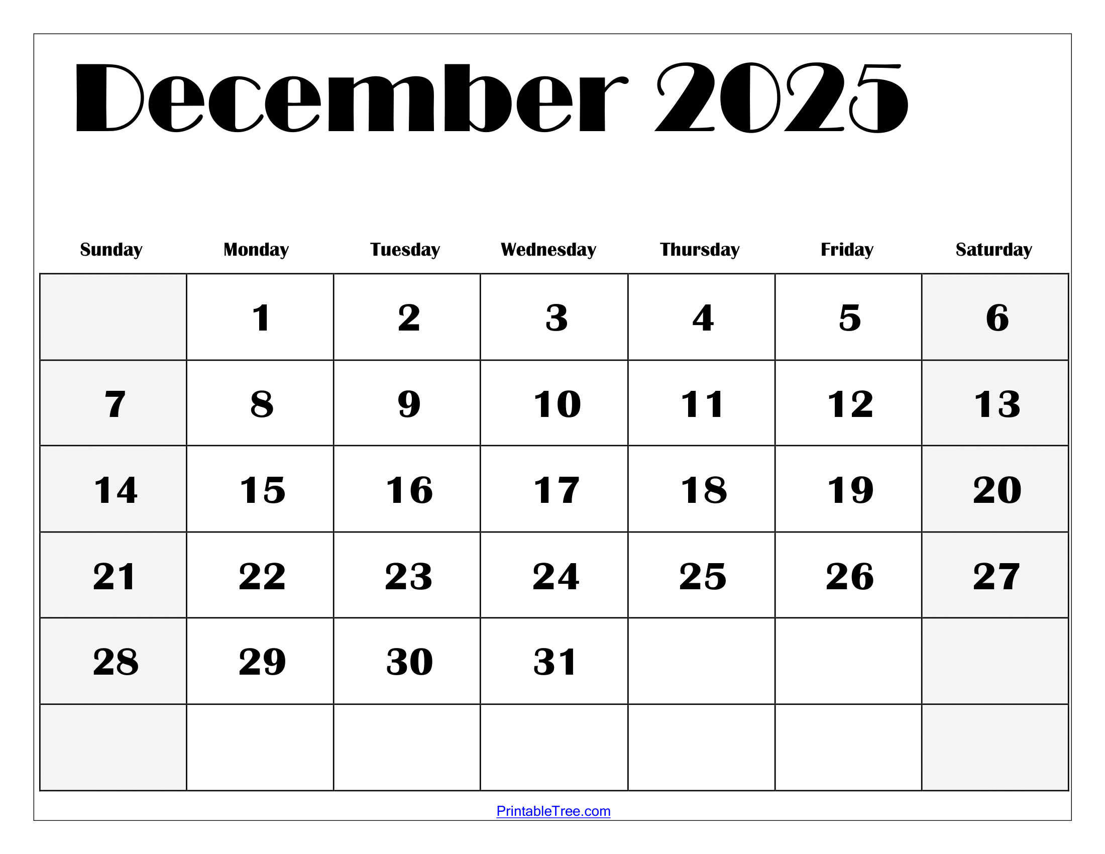 December 2025 Calendar Grab