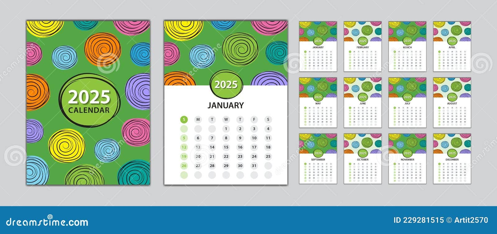 Desk Calendar 2025 Template Set Calendar Design Vector Illustration 