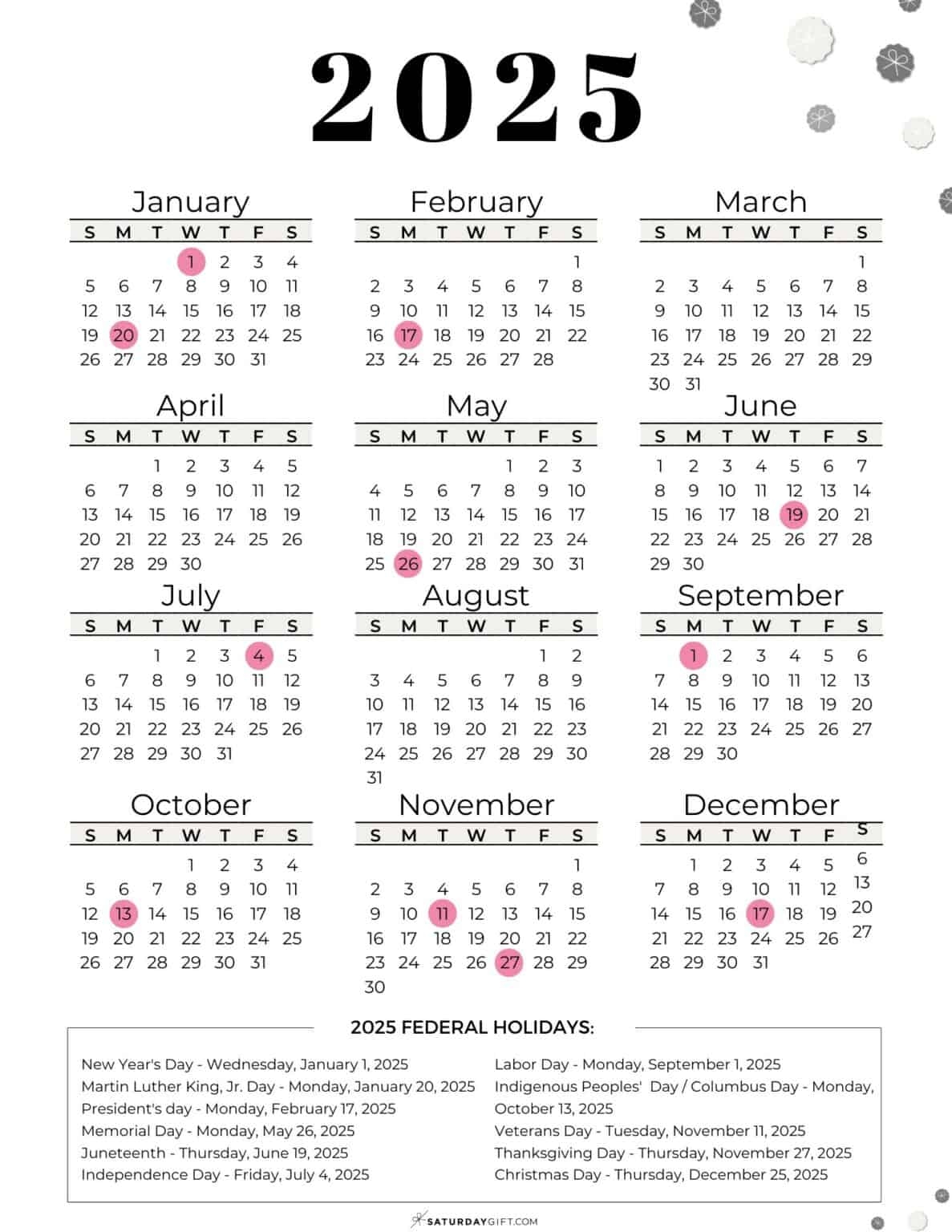 Downloadable 2025 Calendar With Holidays Walid Sylvain
