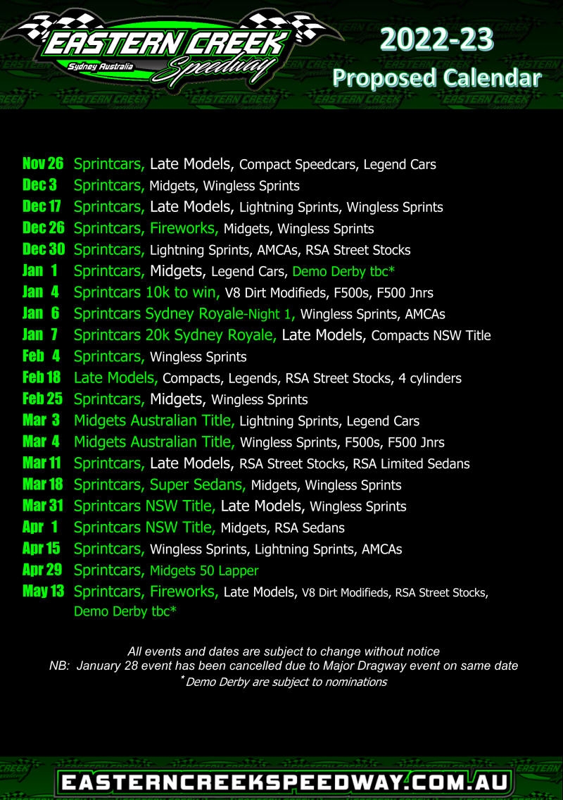 Eastern Creek Speedway Calendar 2025