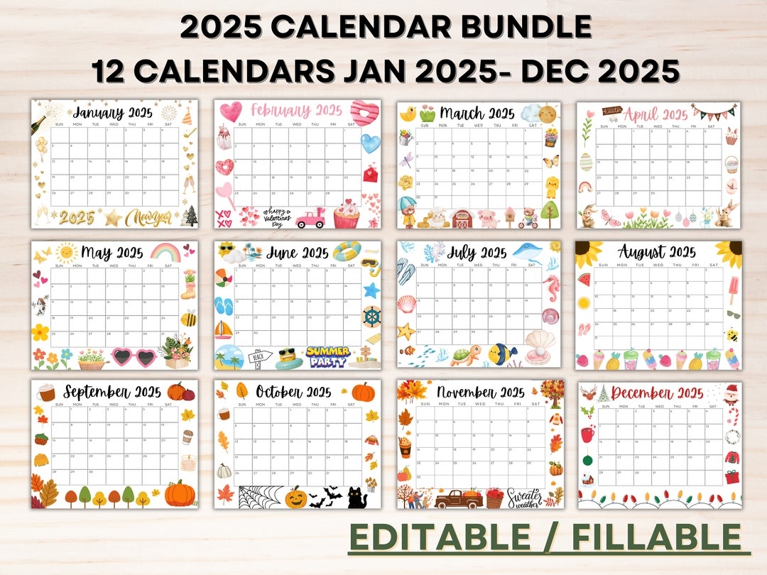 Editable 2025 Calendar Bundle Printable Calendars W Cute Designs