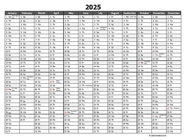Editable 2025 Yearly Excel Scheduling Calendar Free Printable Templates