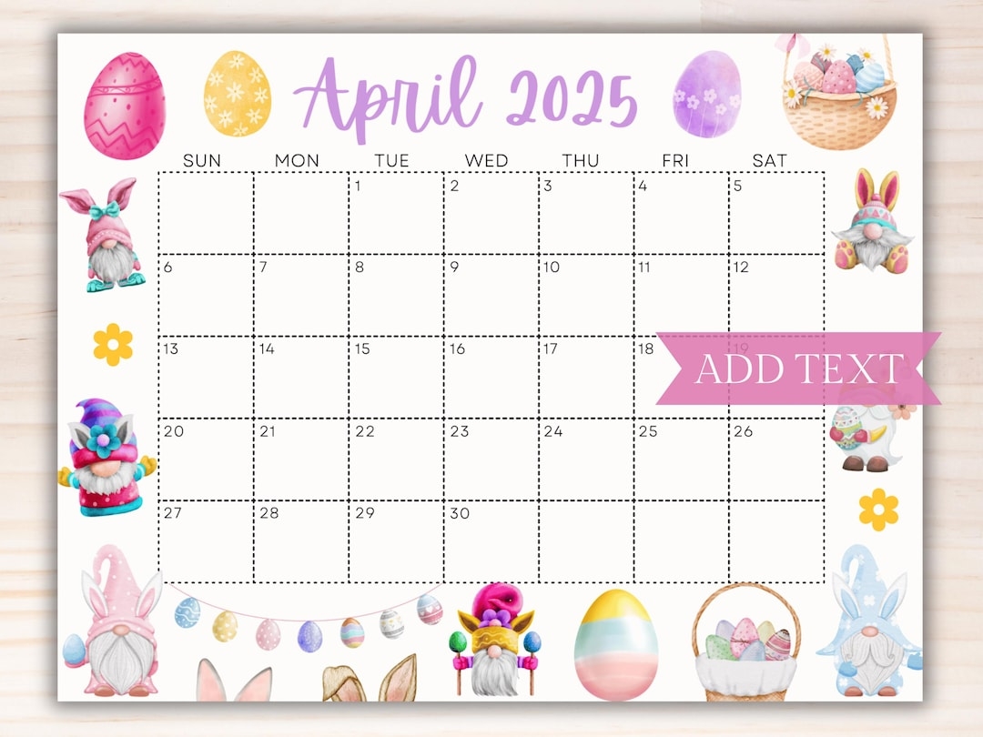 Easter 2025 Calendar Printable