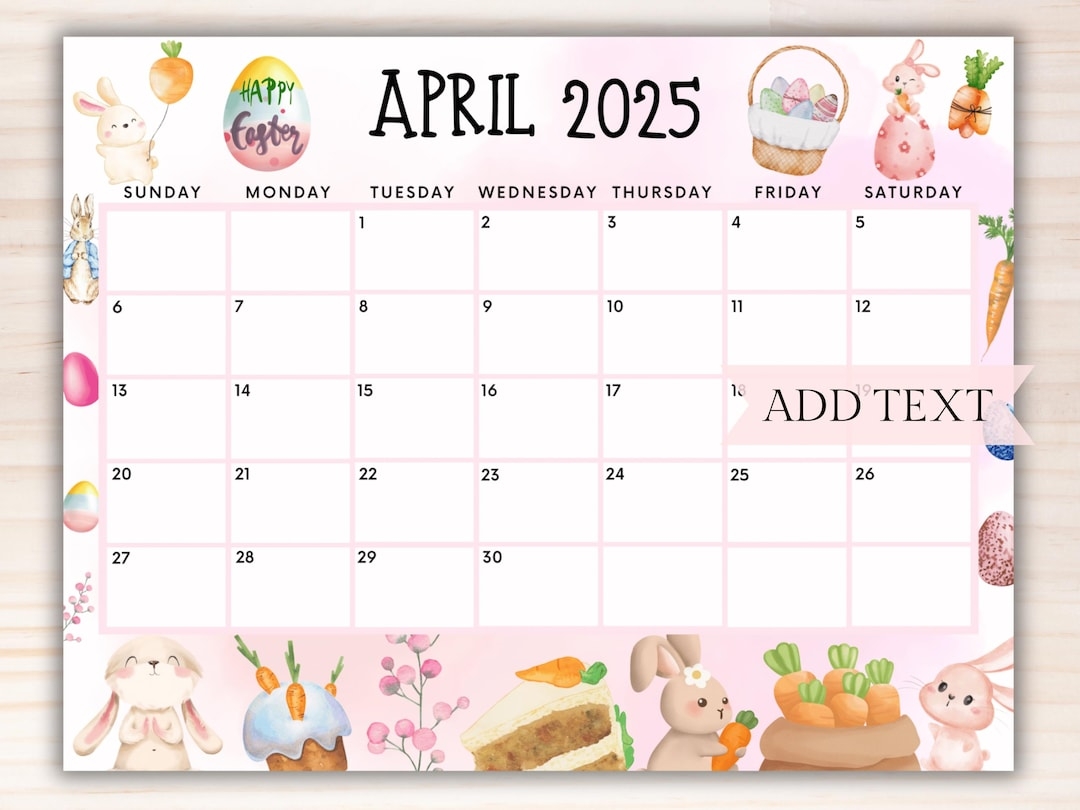 EDITABLE April 2025 Calendar Printable PINK Easter Calendar W Easter 