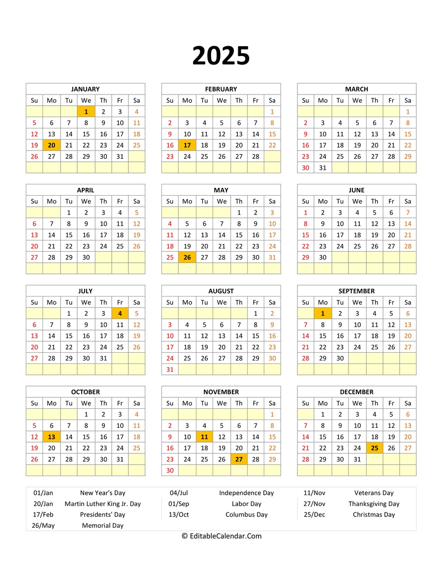 Editable Calendar 2025 Drive Archie M Vaux