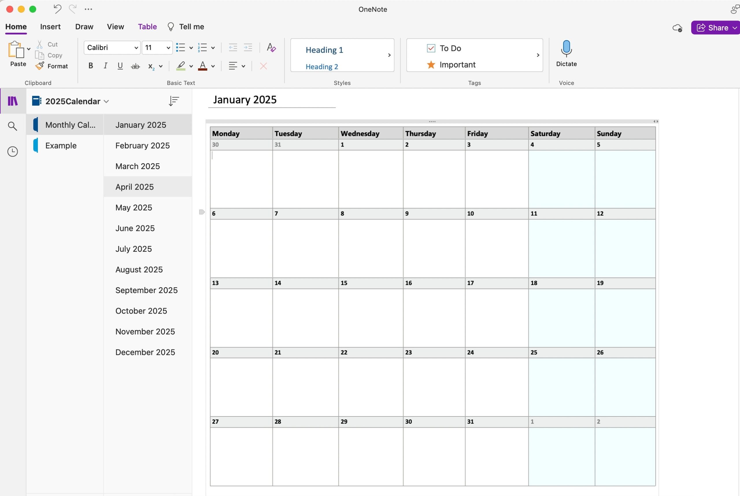 Editable Onenote 2025 Calendar Monthly Planner Digital Planner 