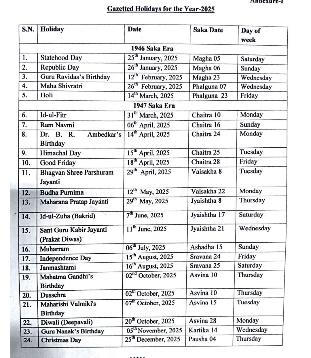 EduVibes Himachal Pradesh Government Calendar 2025