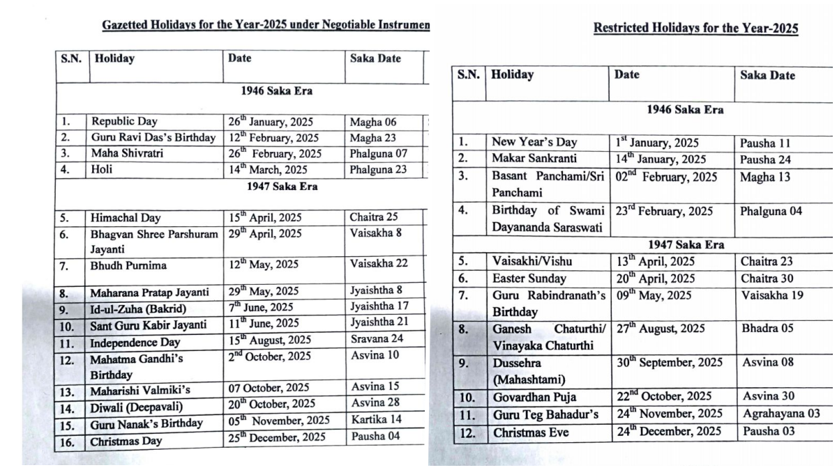 EduVibes Himachal Pradesh Government Calendar 2025