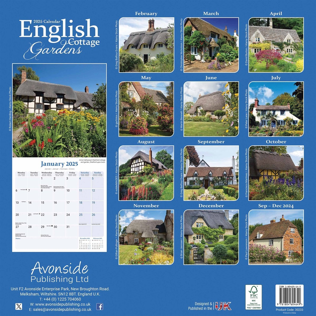 English Cottage Gardens Calendar 2025 Avonside Publishing 250739