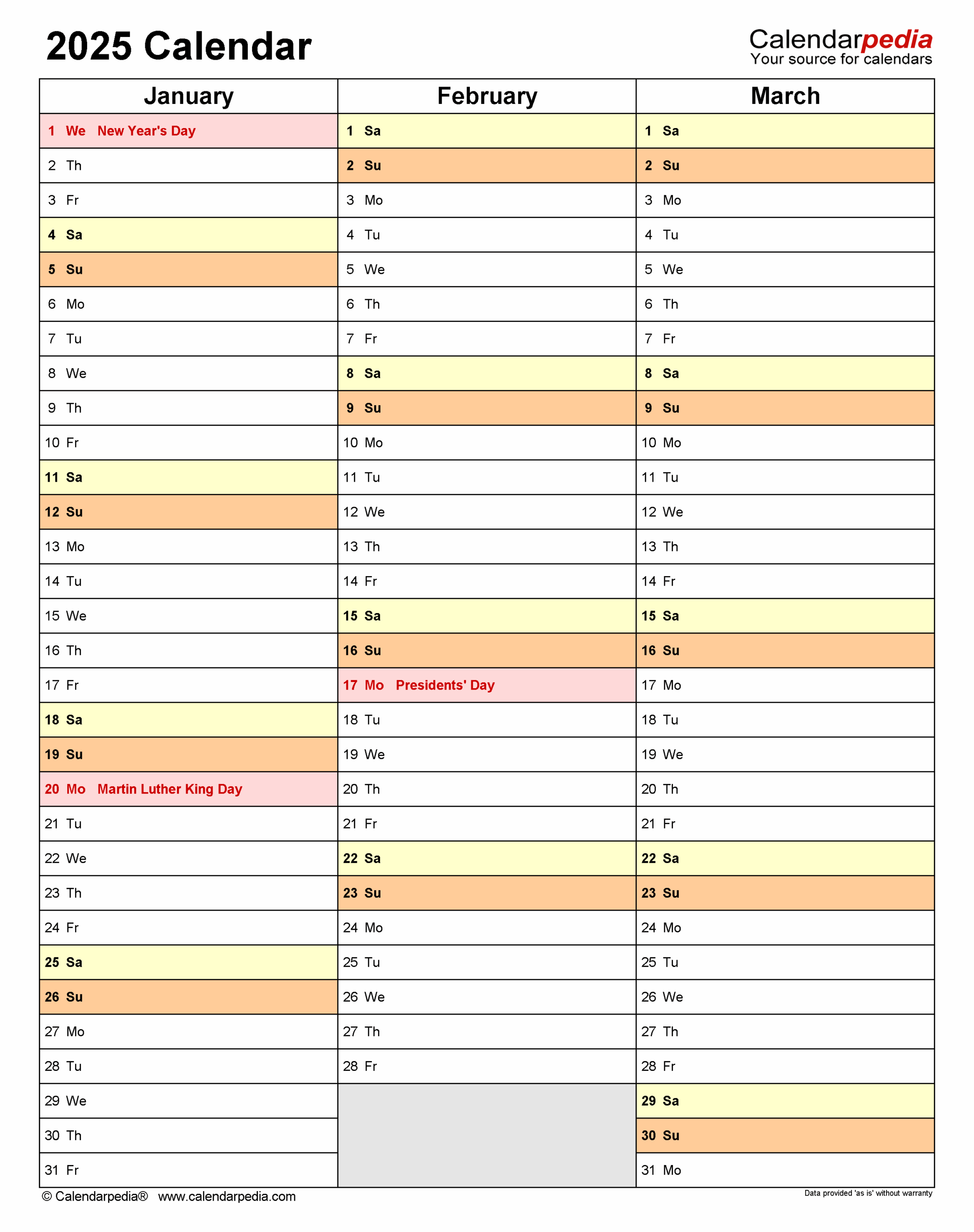 2025 Calendar With Holidays Excel