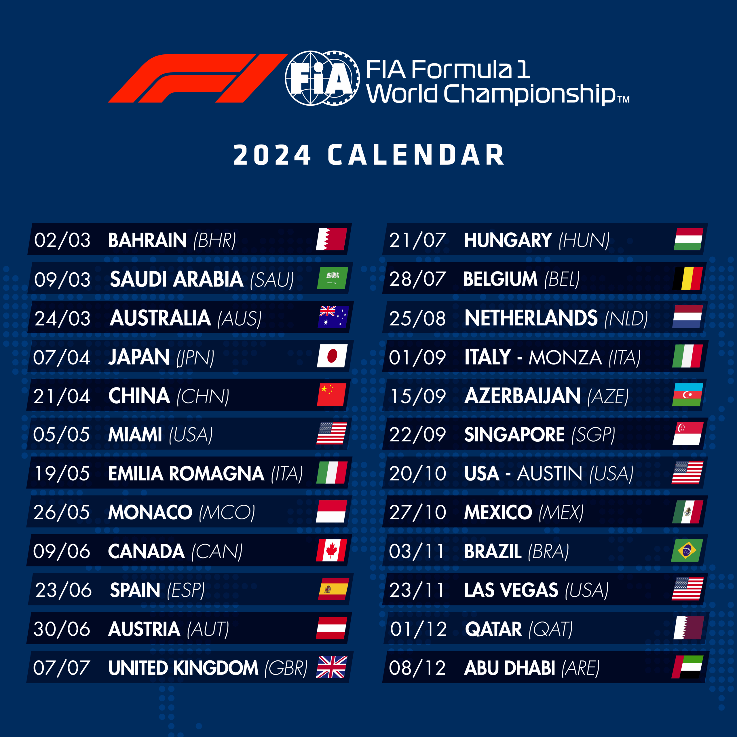 F1 Calendar 2025 Apple Haru Vansmit