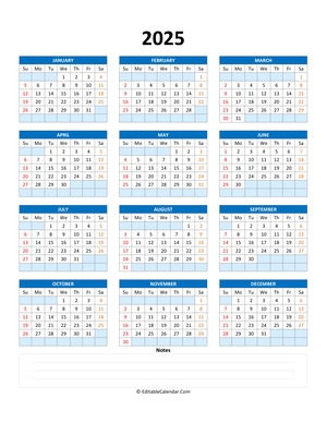 Fillable Calendar 2025 With With Notes
