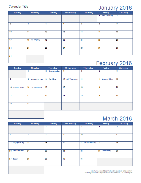 2025 Calendar Quarterly Printable