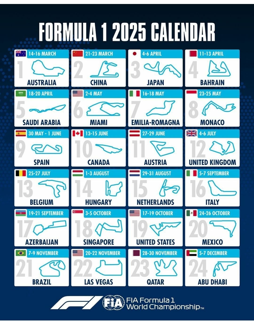 Formula 1 2025 Calendar Printable Gilda A Attaway