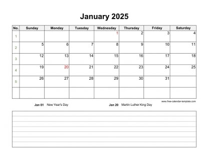 Free Calendar Template 2025 With Lines
