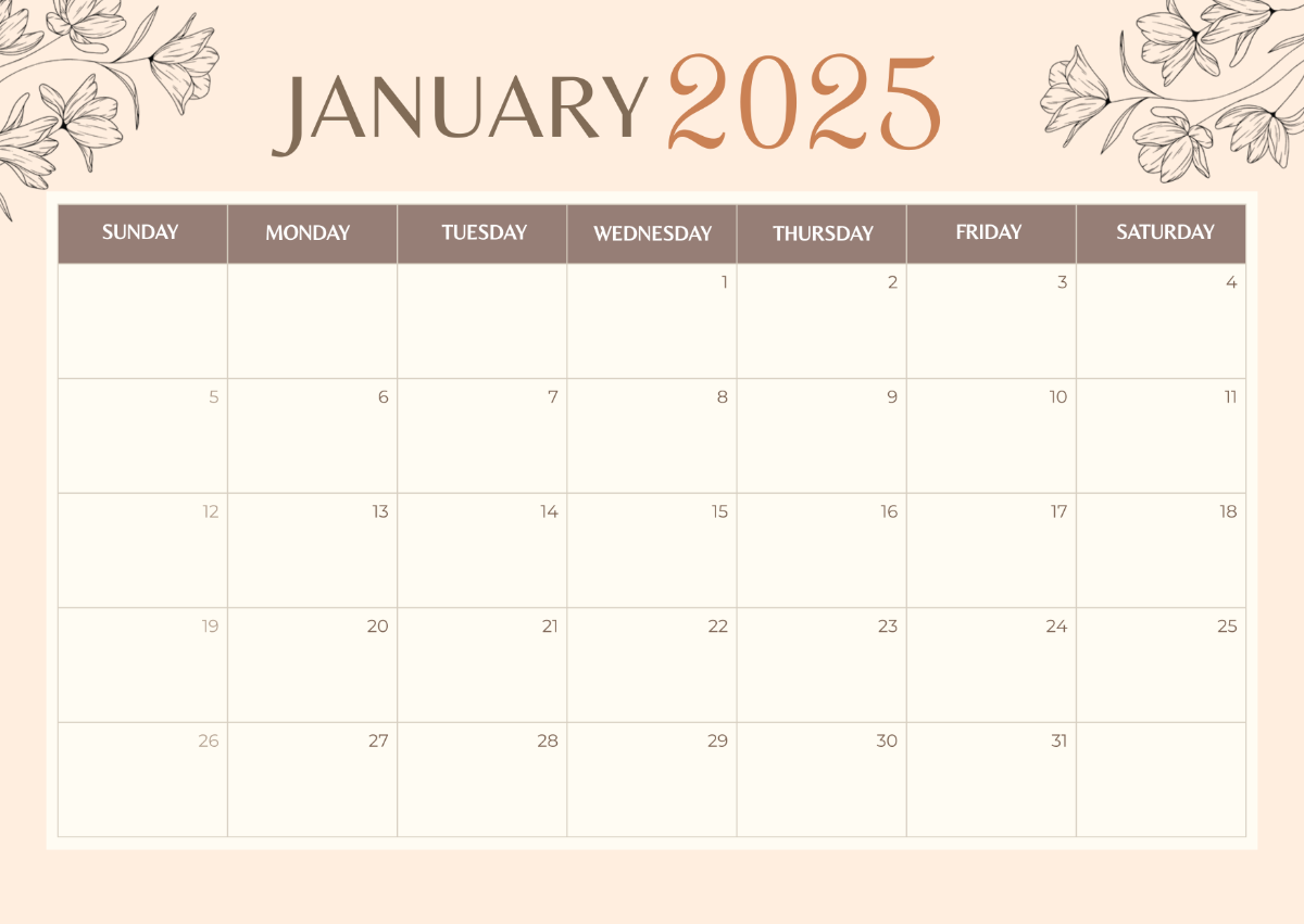2025 Calendar Template Photo