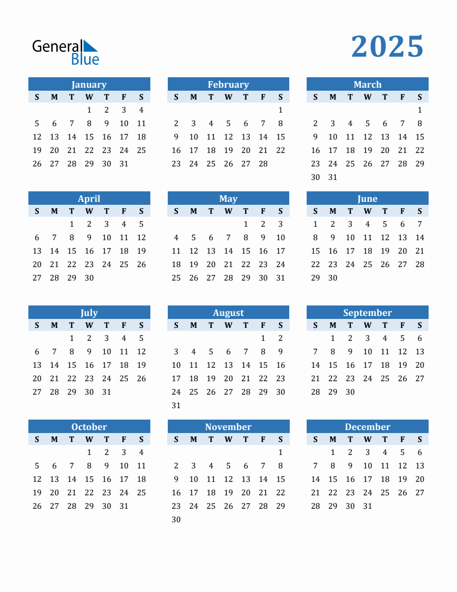 Free 2025 Year Calendar In PDF Word And Excel