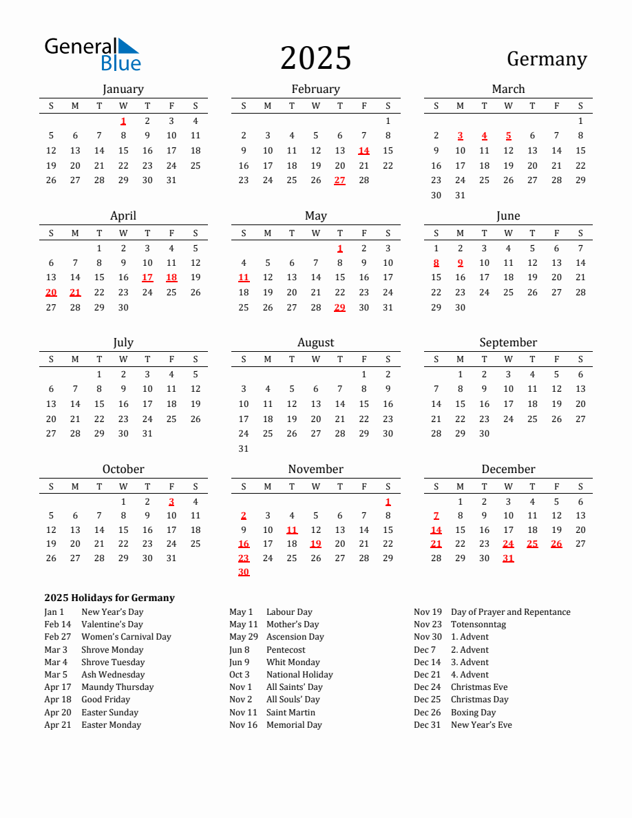 Calendar Week 2025 Germany