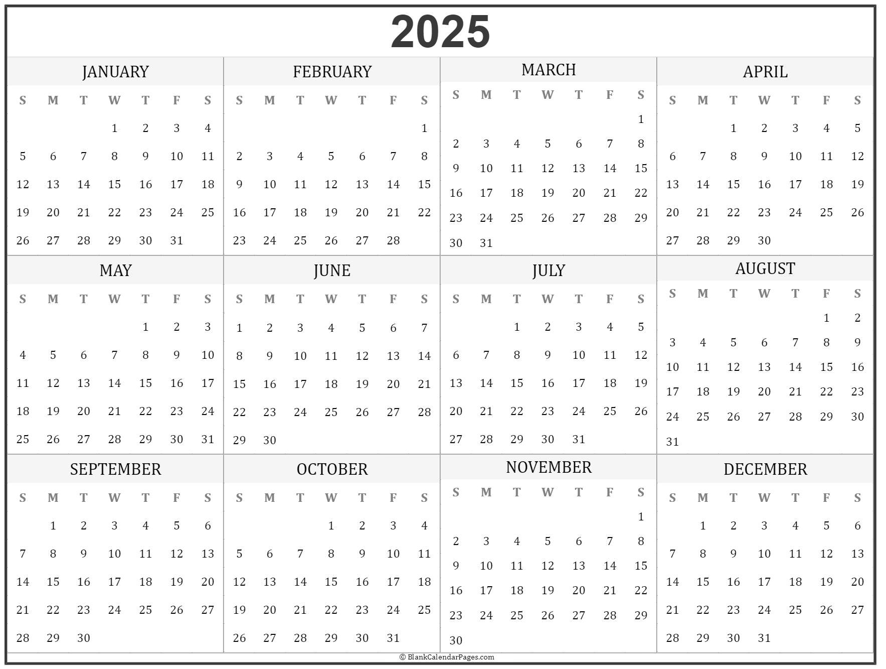 Free One Page 2025 Calendar Christopher M Reynolds