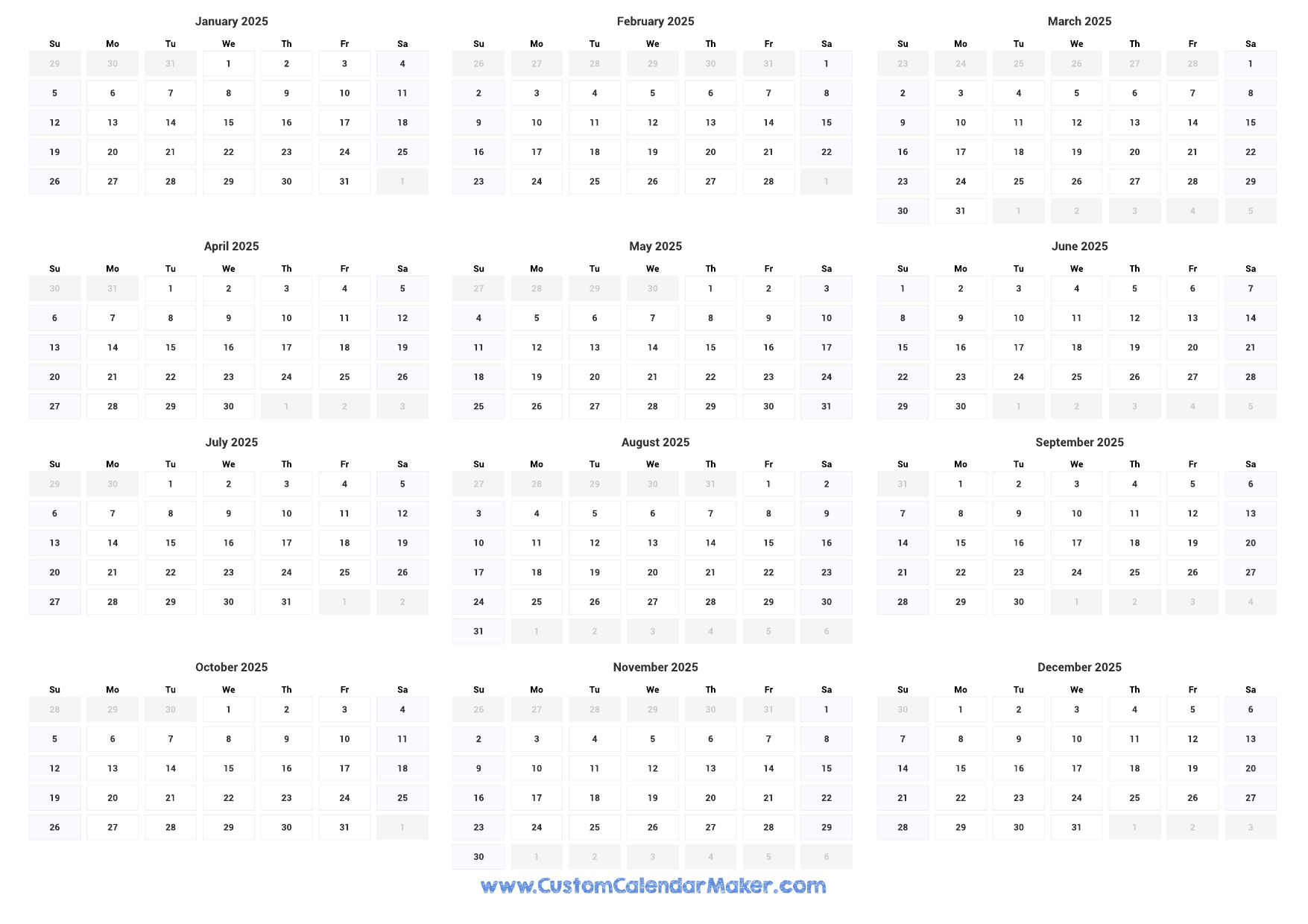 2025 Calendar Printable At A Glance