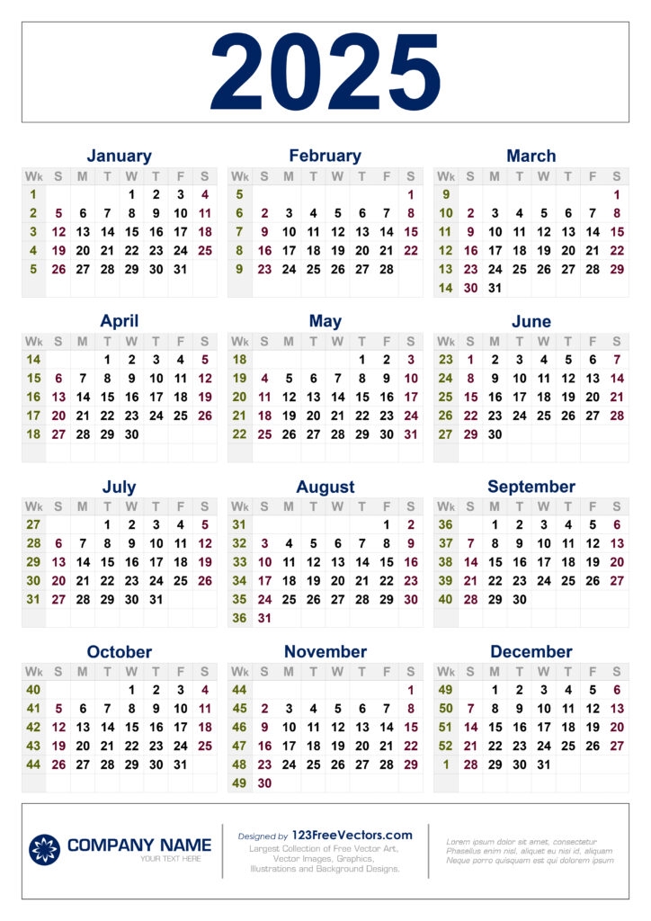 Free Printable 2025 Calendar With Week Numbers Printable Calendars