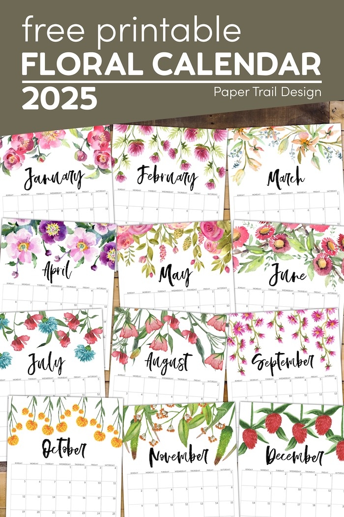 Free Printable 2025 Floral Calendar Paper Trail Design