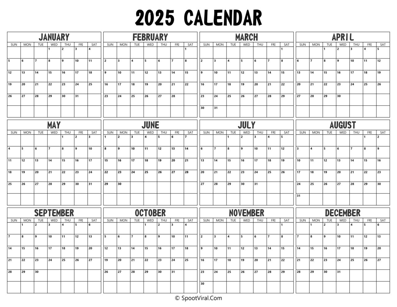 2025 Calendar Printable Annual
