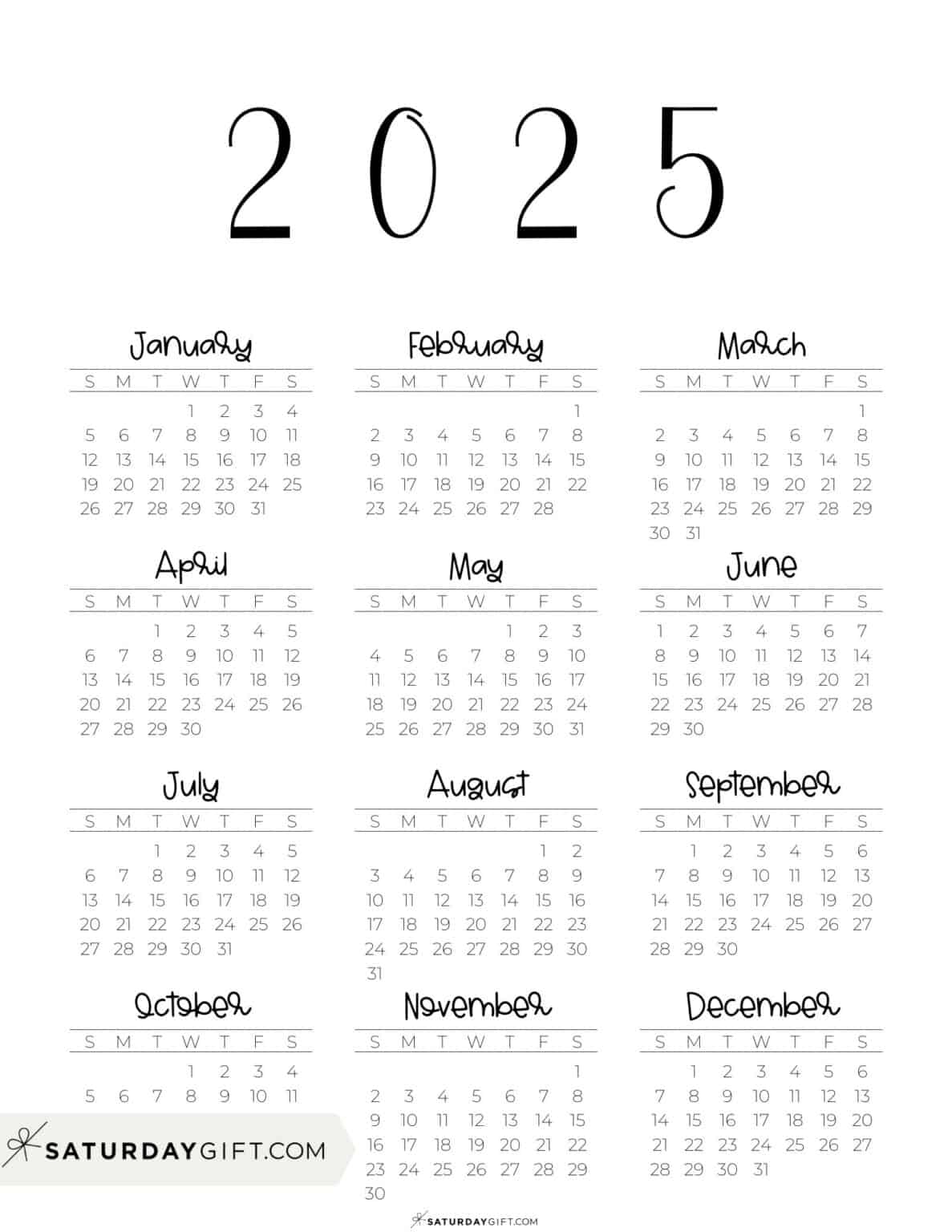 Free Printable 2025 Yearly Calendar