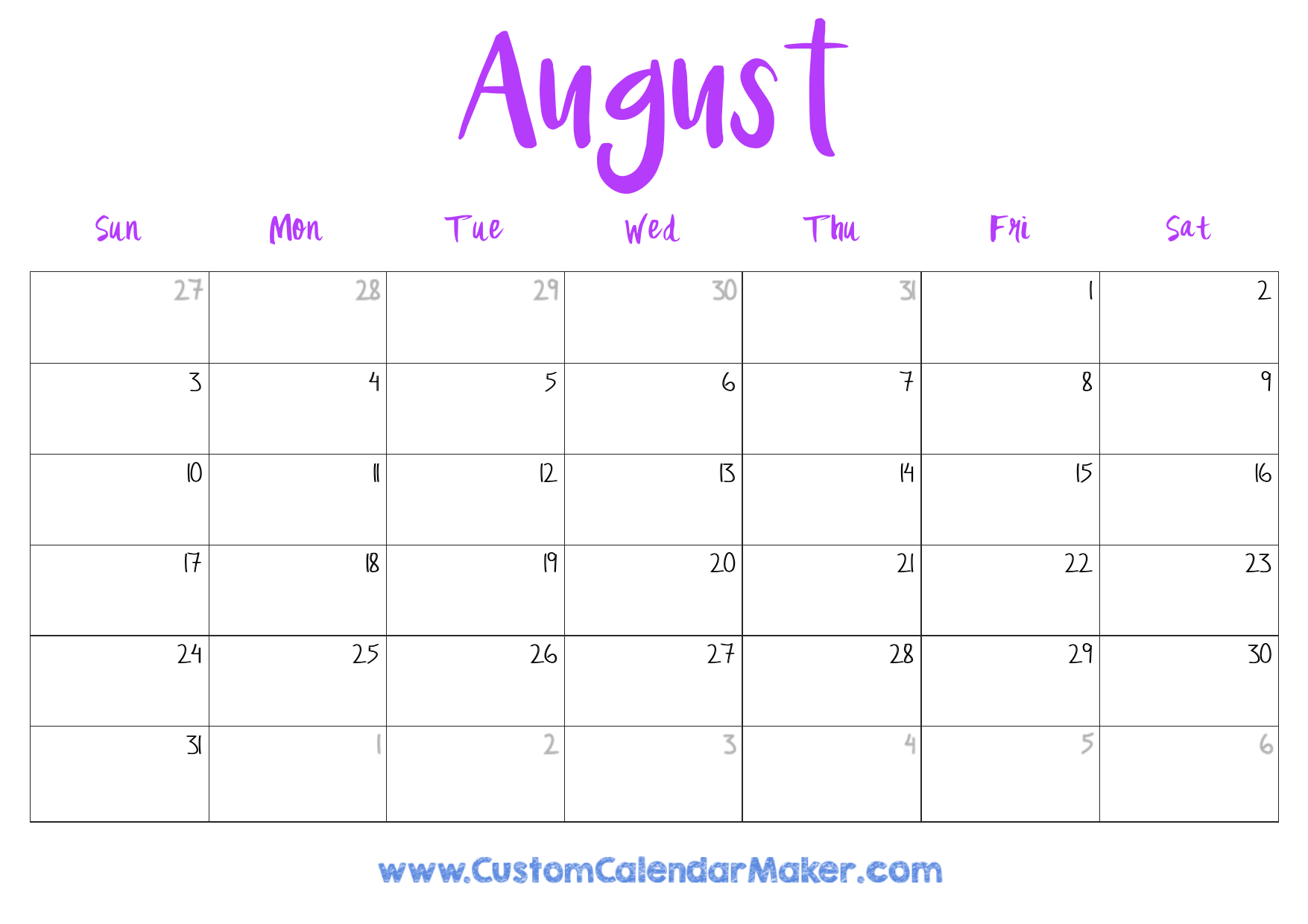 Free Printable Calendar 2025 August Cute Eugine Michelle