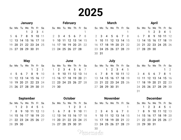 Free Printable Calendar 2025 with Holidays 