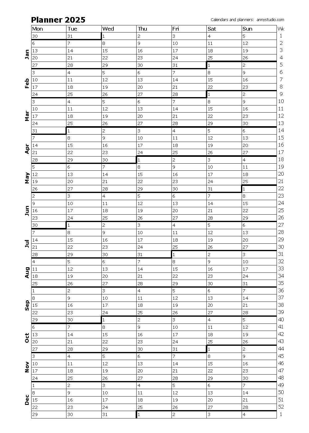 2025 Yearly Calendar Template Word