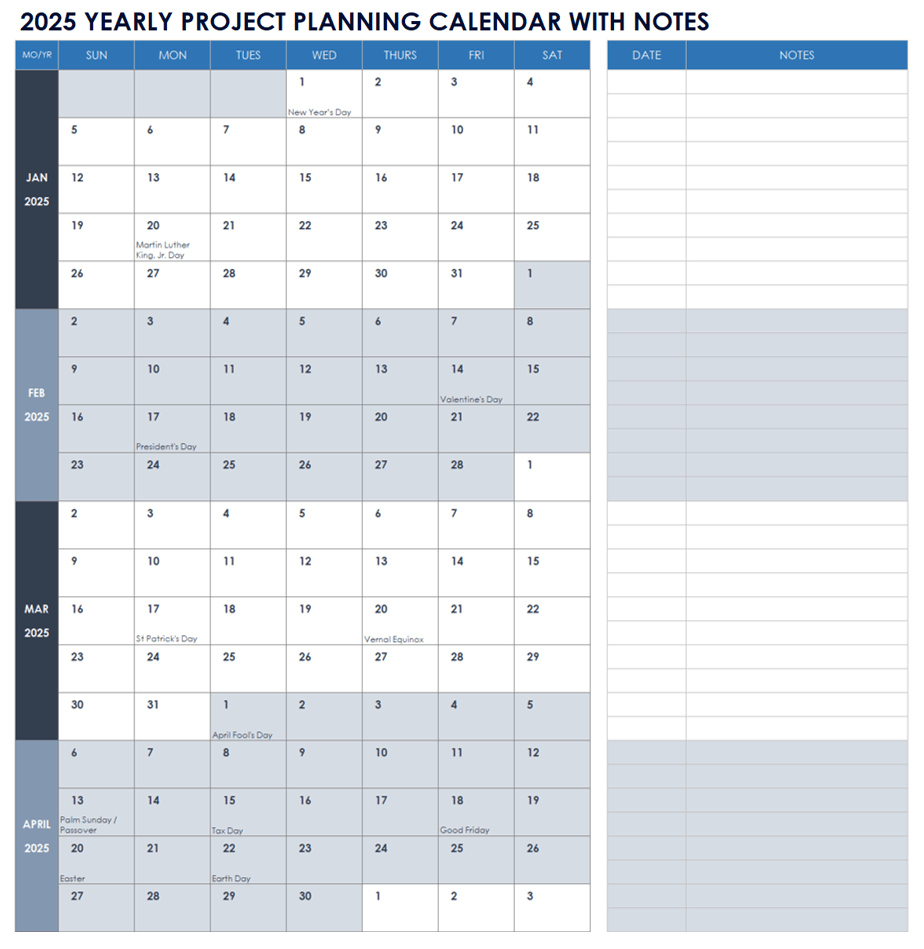 Monthly Calendar 2025 Excel