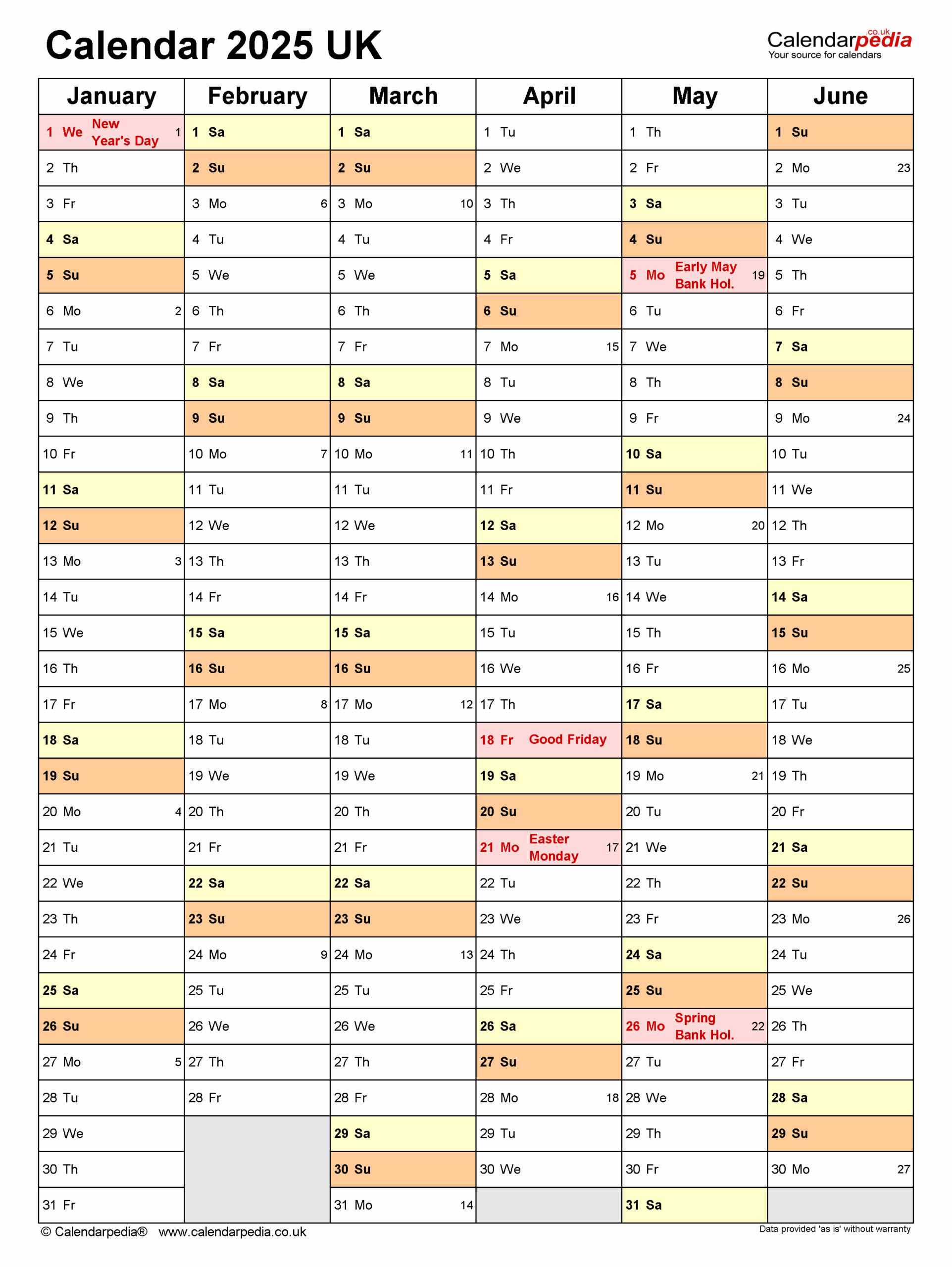 2025 Calendar Template Uk