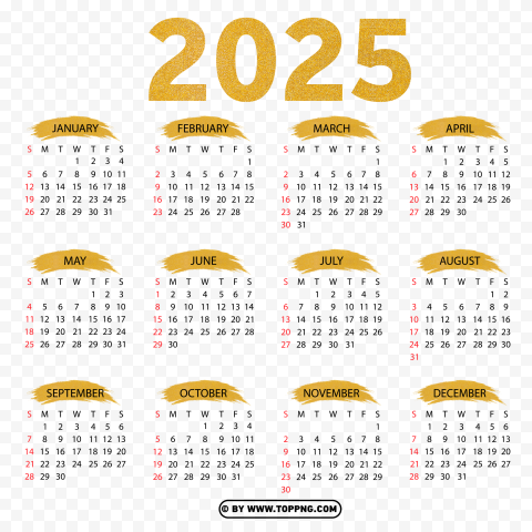 HD Golden Design Of Calendar 2025 Transparent PNG Image ID 489672